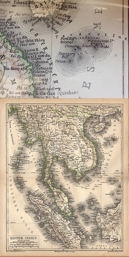 1880 年のドイツの東南アジア地図。パラセル諸島は「アンナム」（ベトナム）の一部とされている。