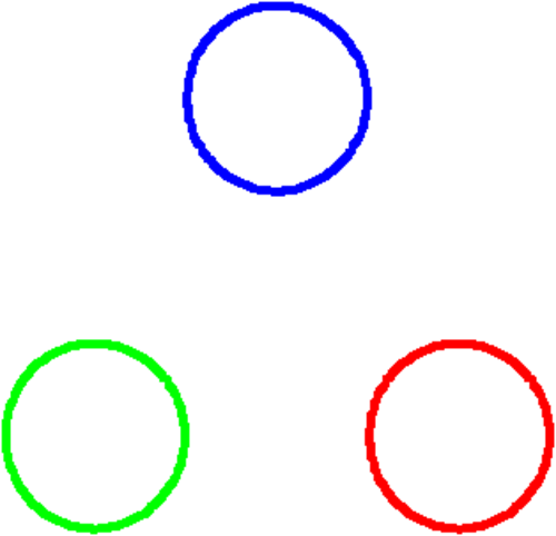 色が変わる前の、3つのクォーク（赤、緑、青）からなるハドロン
