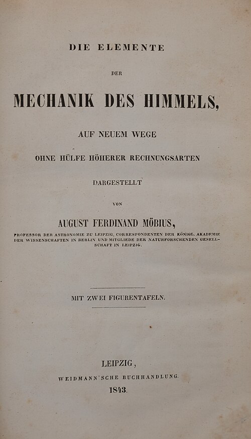 1843 年の『Die Elemente der Mechanik des Himmels』のタイトル ページ