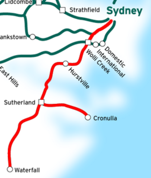 イラワラ線とクロヌラ線の路線図（赤色）