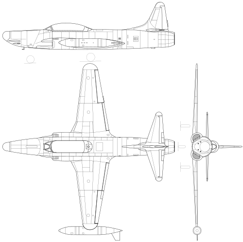 ロッキードF-94Aスターファイアの3面図線画