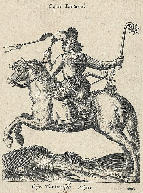 クリミア・タタール人の騎手。アブラハム・デ・ブリュインによる彫刻 (1575)