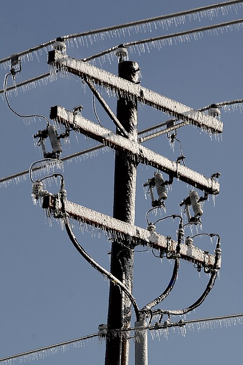 電線や張り出した木の枝に氷が重なって停電が発生する