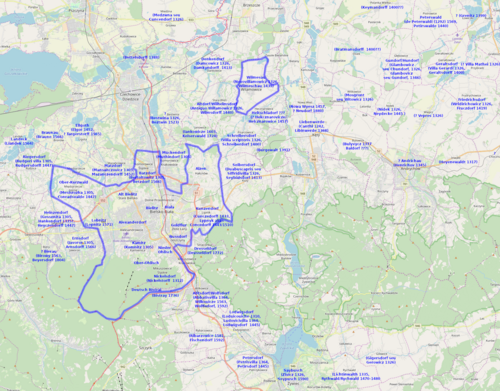 第二次世界大戦前のビェルスコ=ビャワ・ドイツ語島の地図