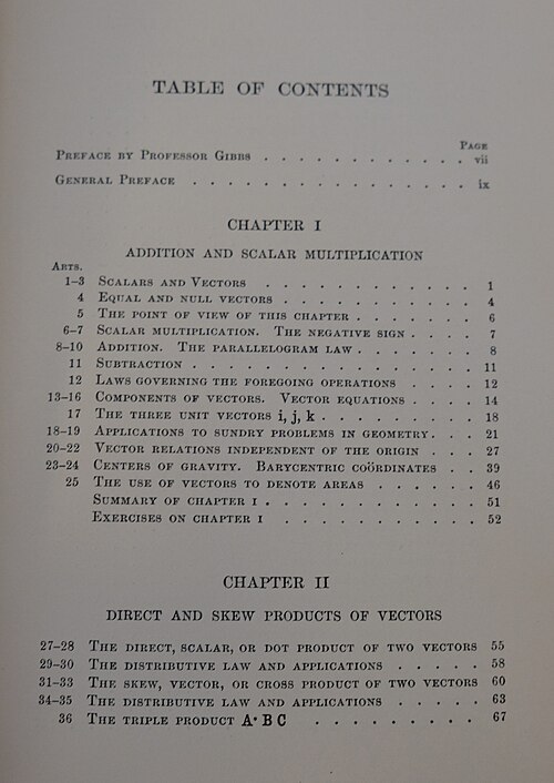 ベクトル解析（1907年）の目次