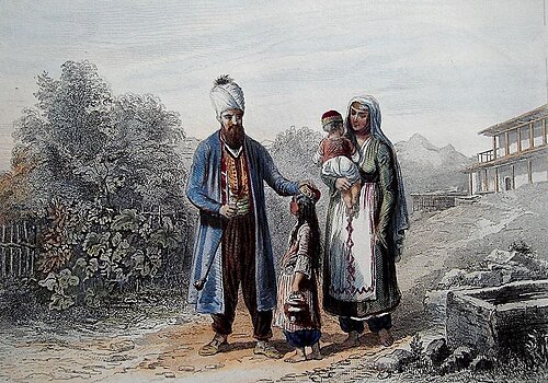 クリミア・タタール人の家族。フランスの彫刻、1840 年代。