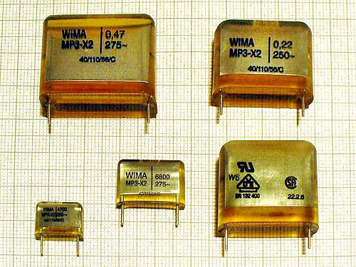 「X2」安全規格の安全マーク付きメタライズドペーパーRFI抑制コンデンサ（MP3）