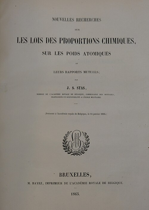 Nouvelles recherches sur les lois des proports chimiques : sur les poids atomices et leurs rapports mutuels (1865)