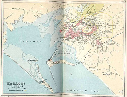 1893年のカラチの地図