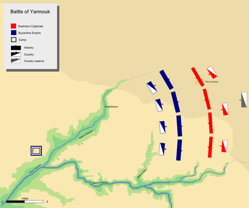 戦闘前のそれぞれの部隊の配置を詳細に示す地図。