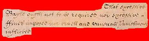 1689 年のイギリス権利章典の画像。「過度の保釈金を要求したり、過度の罰金を課したり、残酷で異常な刑罰を科したりしてはならない」と書かれている。