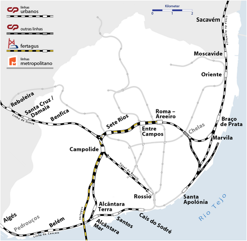 リスボン鉄道路線図