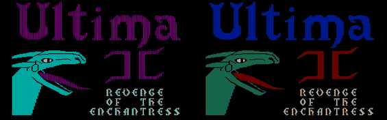 Ultima II。左：RGBモニター使用時。右：コンポジットモニター使用時。