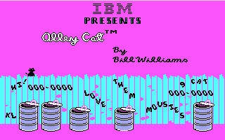 IBM PC初期の自動起動ゲーム「Alley Cat」における、典型的な320×200 CGAグラフィックの例