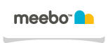 オレンジと青の大文字のラテン文字「M」を様式化した「Meebo」という単語