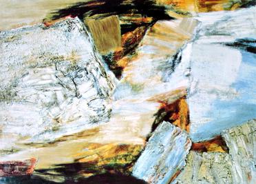 ジェーン・フランクの「岩山とクレバス」(1960 年)。多くの抽象表現主義の作品(そして多くのいわゆる「アクション ペインティング」)と同様に、インパスト技法が顕著な特徴となっています。