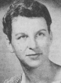 1959年の新聞に掲載された、ウェーブのかかった短い髪をピクシーカットにした若い白人女性