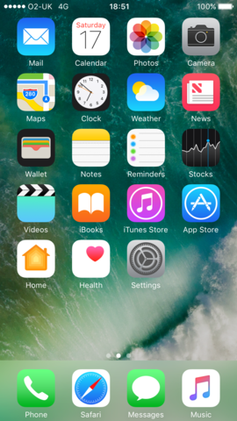 iOS 10のデフォルトのホーム画面
