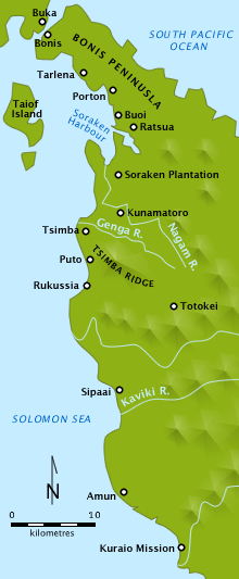 戦闘の場所を示す地図