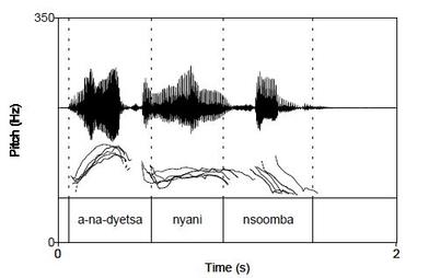 Al Mtenje が録音した anádyétsa nyaní nsómba「彼らはヒヒに魚を与えた」という文のピッチトラック (Downing ら (2004) より)