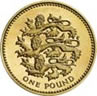 1997年に発行されたイギリスの1ポンド硬貨。イングランドを象徴する3頭のライオンが描かれている。
