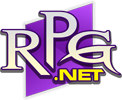 RPGの文字の下に小さな金色の網があり、紫色の菱形の上に重ねられている