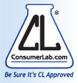 「ConsumerLab.com: CL 承認済みであることを確認してください」というフレーズが黒と青のフォントで表示されています。これは ConsumerLab.com の現在の企業ロゴです。