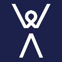 濃い青色の四角形の上に腕を上げた白い棒人間