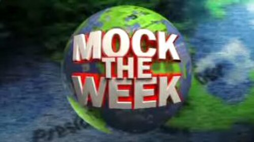 地球儀の上に白い 3D 文字で「Mock the Week」と書かれています