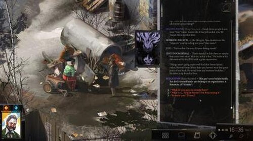 『Disco Elysium』の主人公は荒廃した地域で男性と交流します。