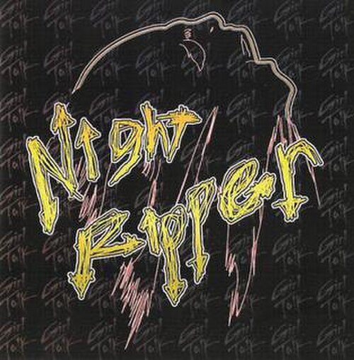 黄色い文字で「Night Ripper」と書かれた文字と幽霊の輪郭が描かれた画像。背景には「Girl Talk」という文字が何度も繰り返されている。