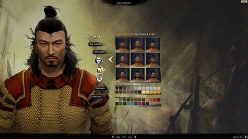 Guild Wars 2 のキャラクター作成システムのスクリーンショット。