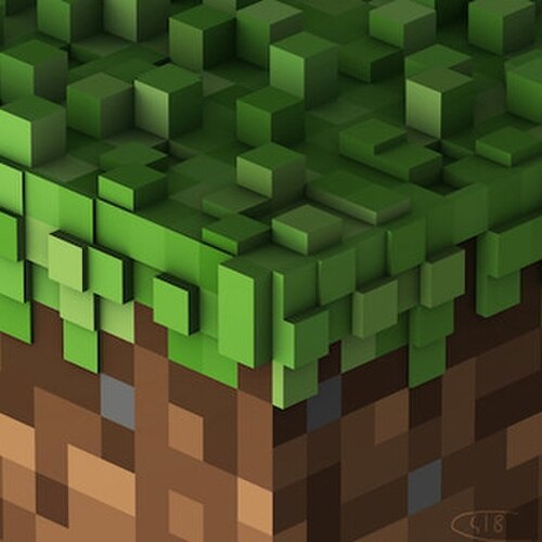 3D でレンダリングされた Minecraft の草ブロックのクローズアップ画像。30 度の等角から見たもの。