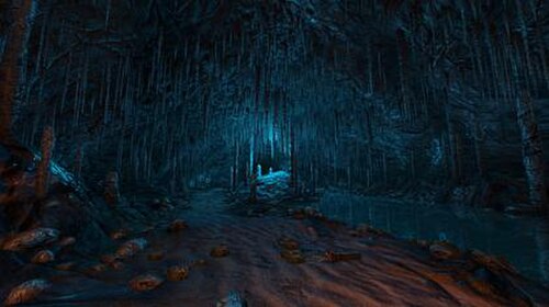 ゲーム「Dear Esther」に登場する濃い青色の洞窟。