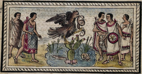 ディエゴ・デュランによる古代メキシコ史の挿絵。テノチティトランの建国を描いている。