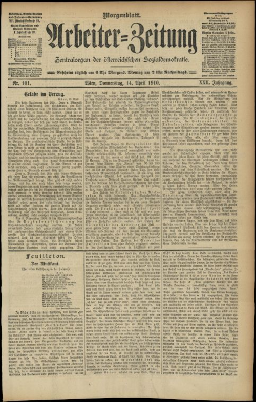 ドイツのフラクトゥール文字で書かれた古い新聞。新聞に印刷された日付は 1910 年 4 月 14 日です。