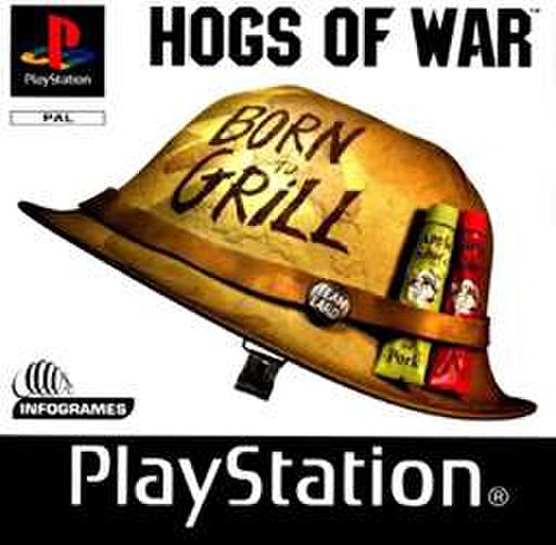ゲームのボックスアート。軍用ヘルメットに「born to grill」の文字が描かれています。
