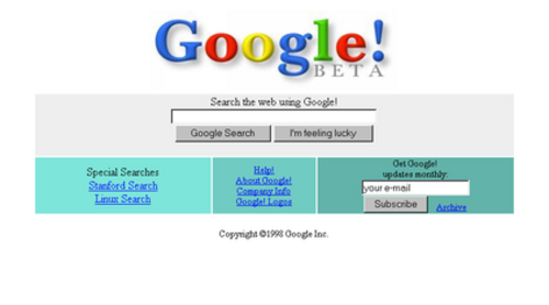 1998年のGoogleのホームページ