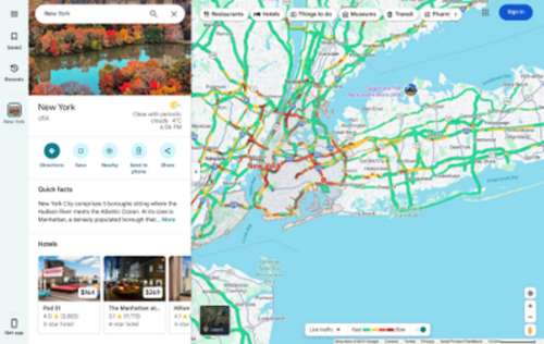 交通情報オプションを有効にした Google マップのスクリーンショット