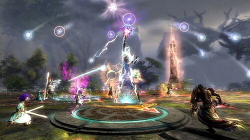 ギルドウォーズ2のヴェイルガーディアンのレイドボスと戦うグループのスクリーンショット。